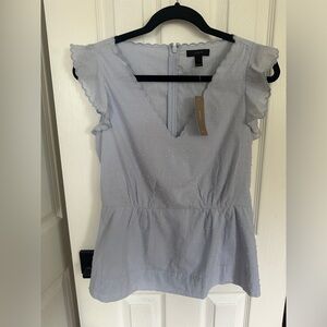 Black Women's Light Blue Ruffle Sleeve Top